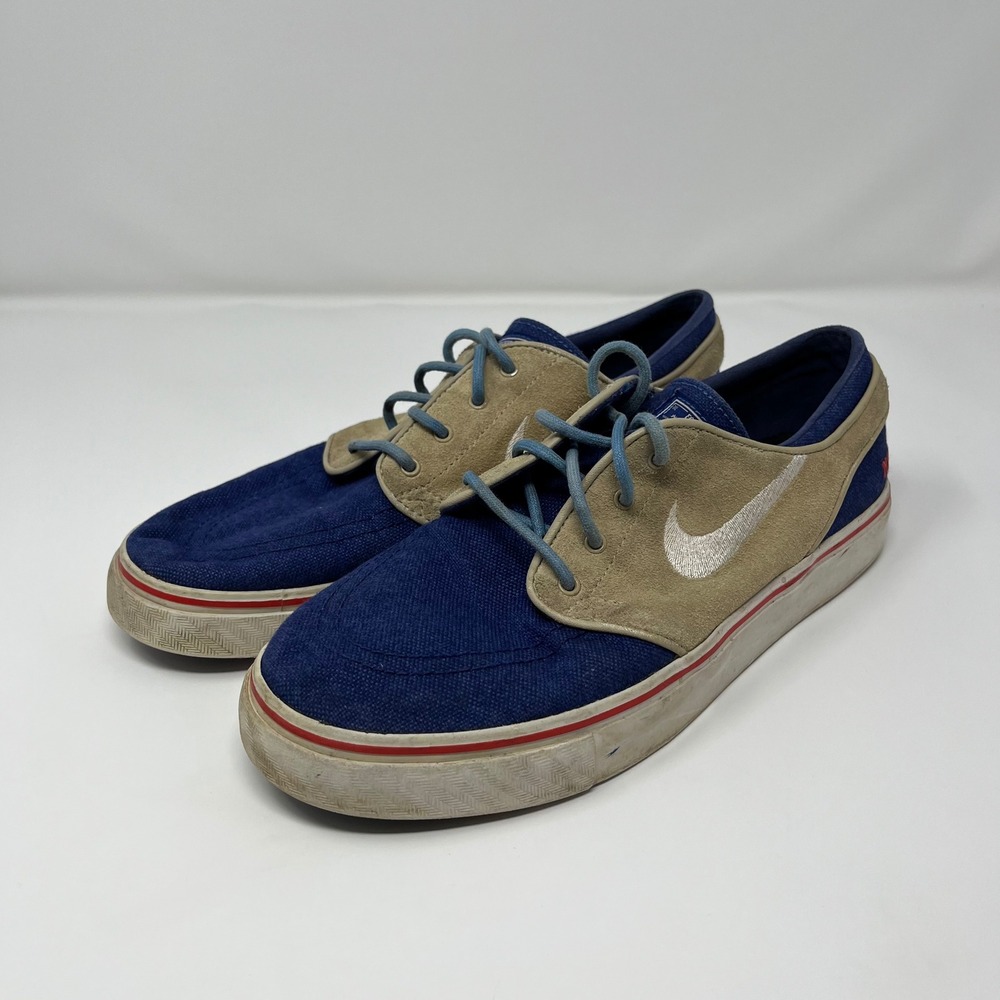Nike SB Stefan Janoski ID Size 7 Blue Tan Canvas Suede Skate Shoes